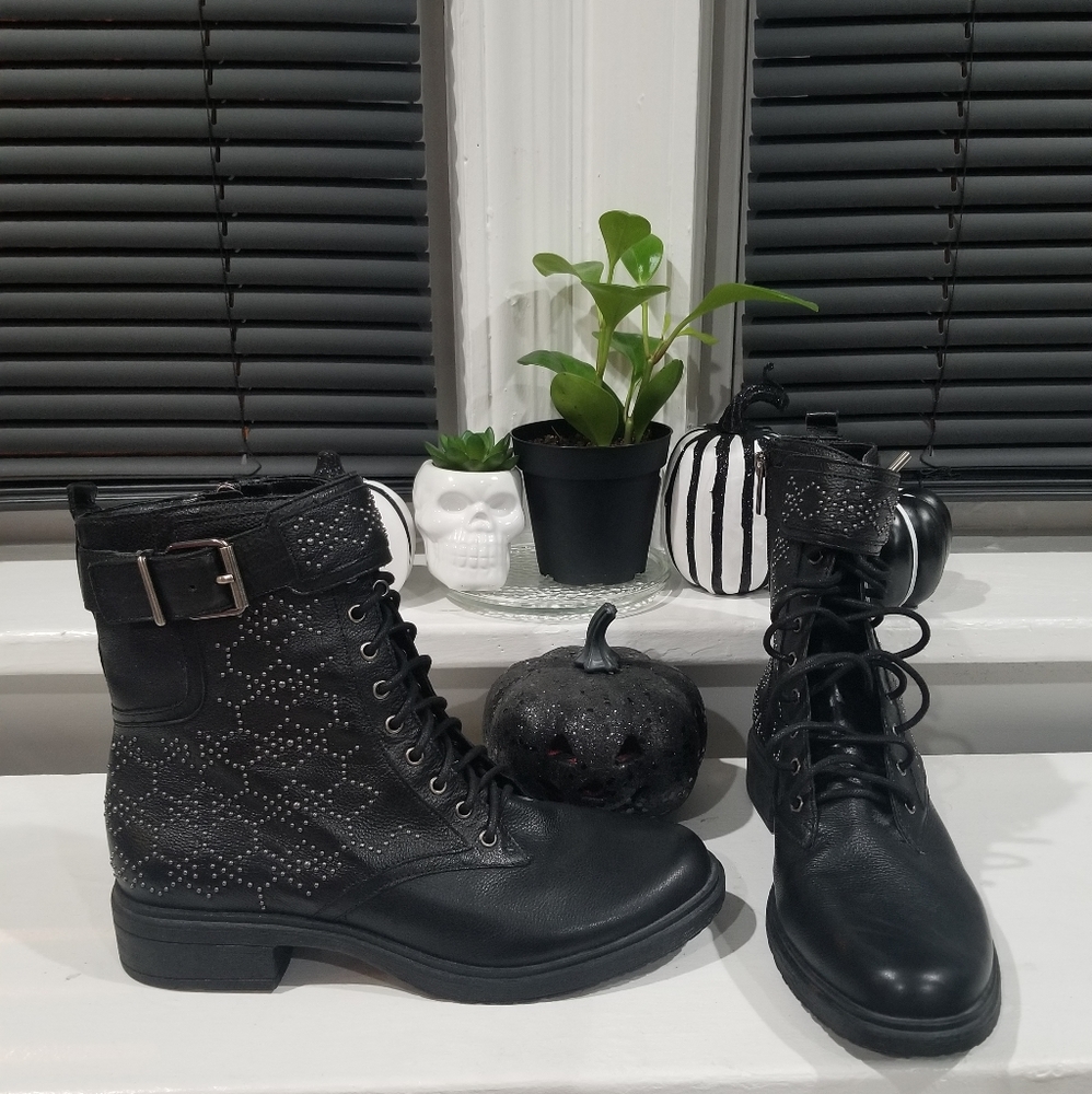 VINCENT CAMUTO STUDDED COMBAT BOOTS